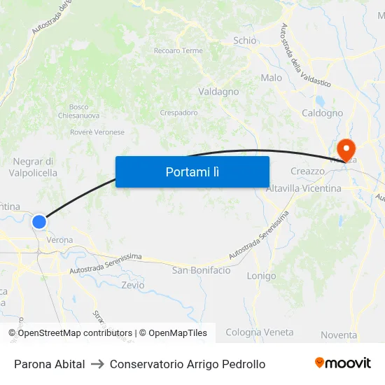 Parona Abital to Conservatorio Arrigo Pedrollo map