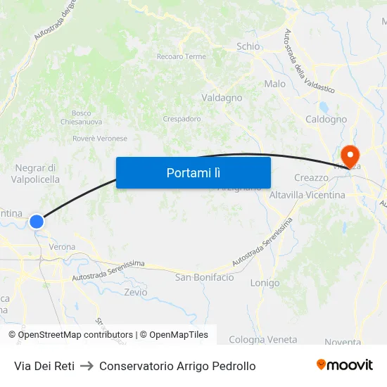 Via Dei Reti to Conservatorio Arrigo Pedrollo map
