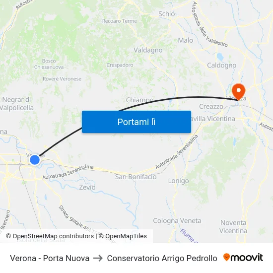 Verona - Porta Nuova to Conservatorio Arrigo Pedrollo map