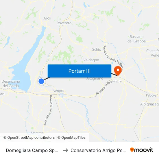 Domegliara Campo Sportivo to Conservatorio Arrigo Pedrollo map