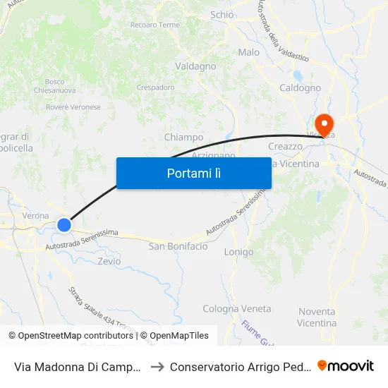 Via Madonna Di Campagna to Conservatorio Arrigo Pedrollo map