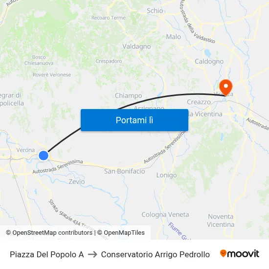 Piazza Del Popolo A to Conservatorio Arrigo Pedrollo map