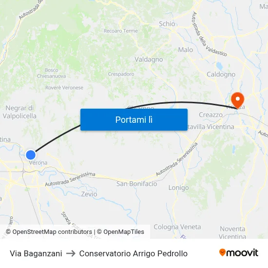 Via Baganzani to Conservatorio Arrigo Pedrollo map