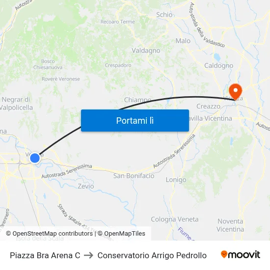 Piazza Bra Arena C to Conservatorio Arrigo Pedrollo map