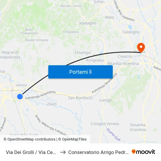 Via Dei Grolli / Via Centro to Conservatorio Arrigo Pedrollo map