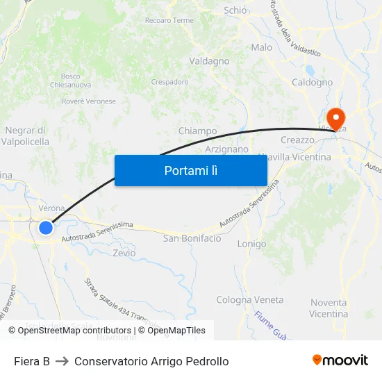 Fiera B to Conservatorio Arrigo Pedrollo map