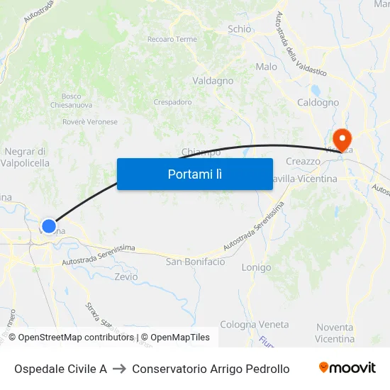 Ospedale Civile A to Conservatorio Arrigo Pedrollo map