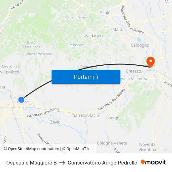 Ospedale Maggiore B to Conservatorio Arrigo Pedrollo map