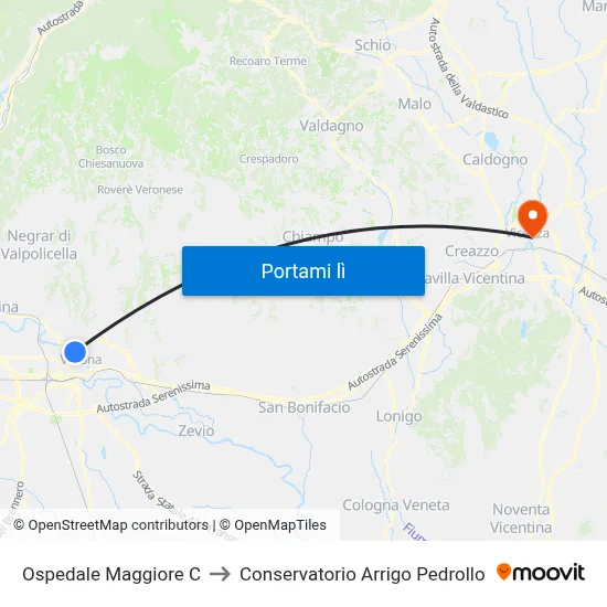 Ospedale Maggiore C to Conservatorio Arrigo Pedrollo map