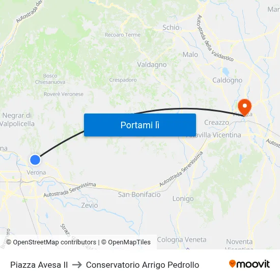 Piazza Avesa II to Conservatorio Arrigo Pedrollo map