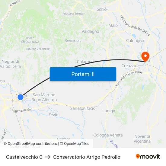 Castelvecchio C to Conservatorio Arrigo Pedrollo map