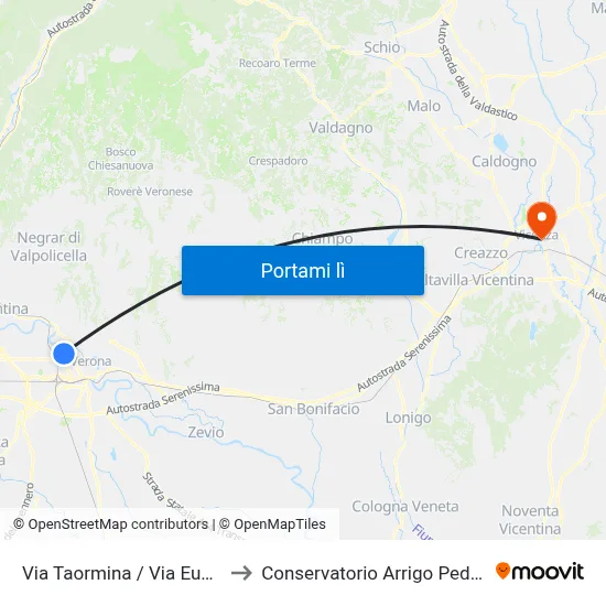 Via Taormina / Via Euclide to Conservatorio Arrigo Pedrollo map