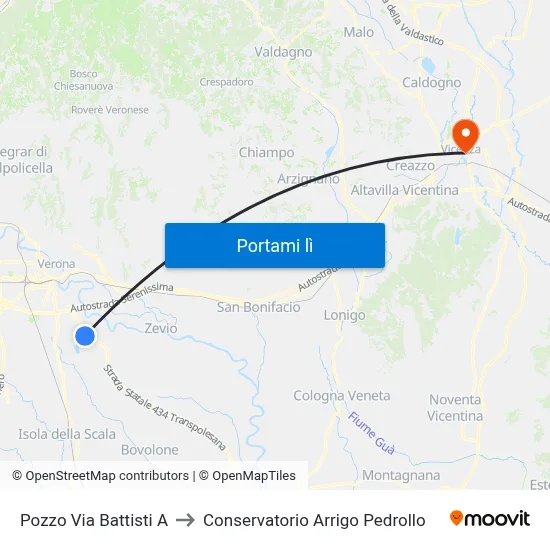 Pozzo Via Battisti A to Conservatorio Arrigo Pedrollo map