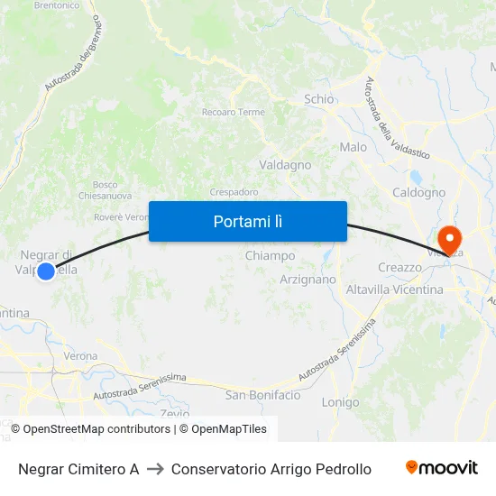 Negrar Cimitero A to Conservatorio Arrigo Pedrollo map