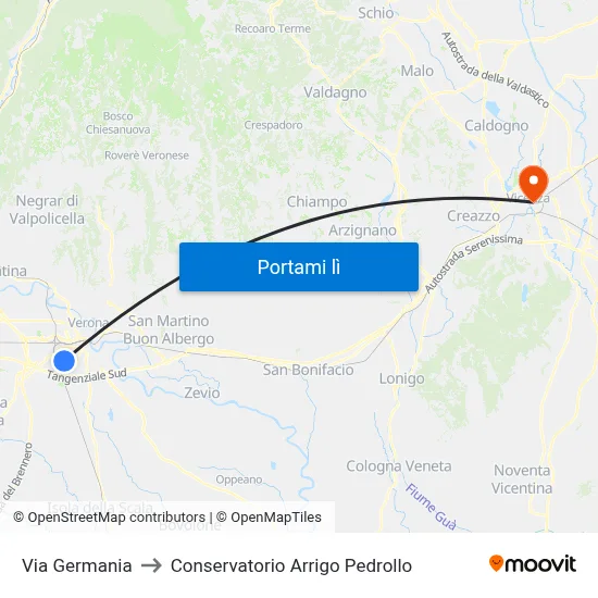 Via Germania to Conservatorio Arrigo Pedrollo map