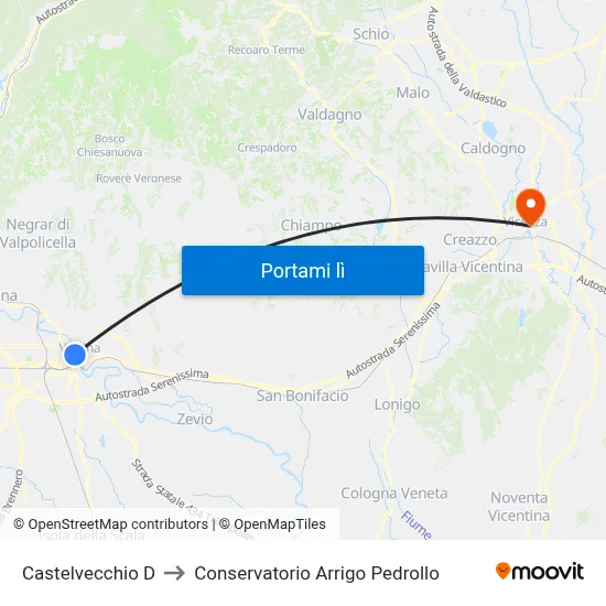 Castelvecchio D to Conservatorio Arrigo Pedrollo map