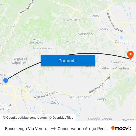Bussolengo Via Verona B to Conservatorio Arrigo Pedrollo map