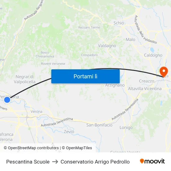 Pescantina Scuole to Conservatorio Arrigo Pedrollo map