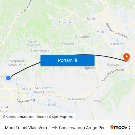 Moro Freoni Viale Verona B to Conservatorio Arrigo Pedrollo map