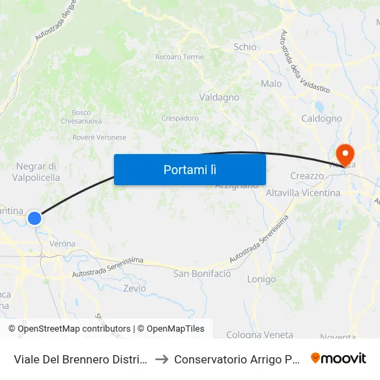 Viale Del Brennero Distributore to Conservatorio Arrigo Pedrollo map