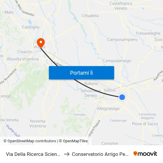 Via Della Ricerca Scientifica to Conservatorio Arrigo Pedrollo map