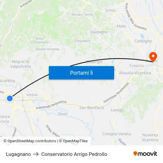 Lugagnano to Conservatorio Arrigo Pedrollo map