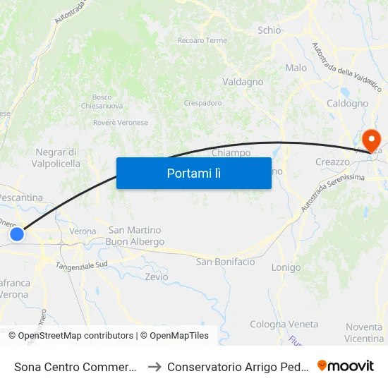 Sona Centro Commerciale to Conservatorio Arrigo Pedrollo map