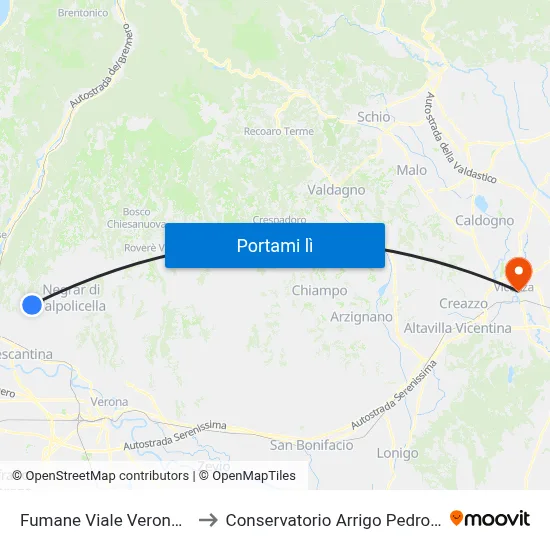 Fumane Viale Verona A to Conservatorio Arrigo Pedrollo map