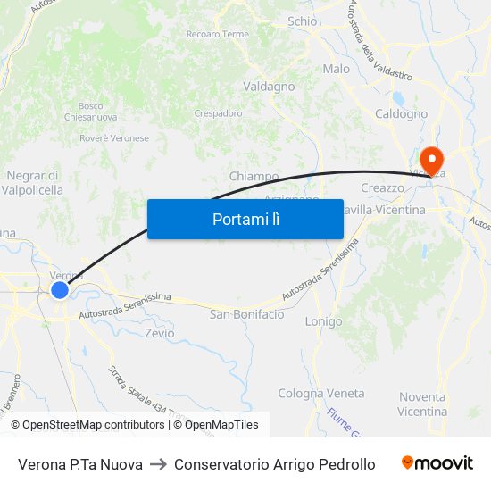 Verona P.Ta Nuova to Conservatorio Arrigo Pedrollo map