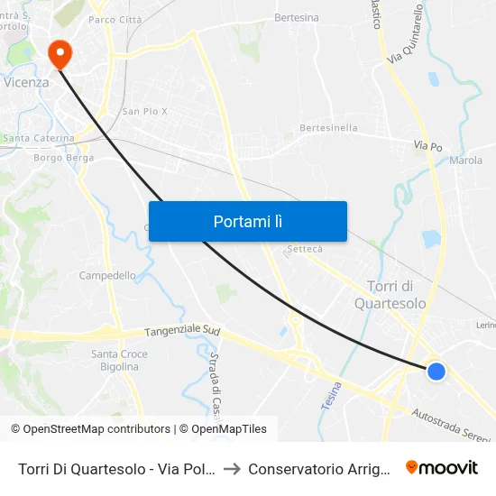 Torri Di Quartesolo - Via Pola, 20 (Torri) to Conservatorio Arrigo Pedrollo map