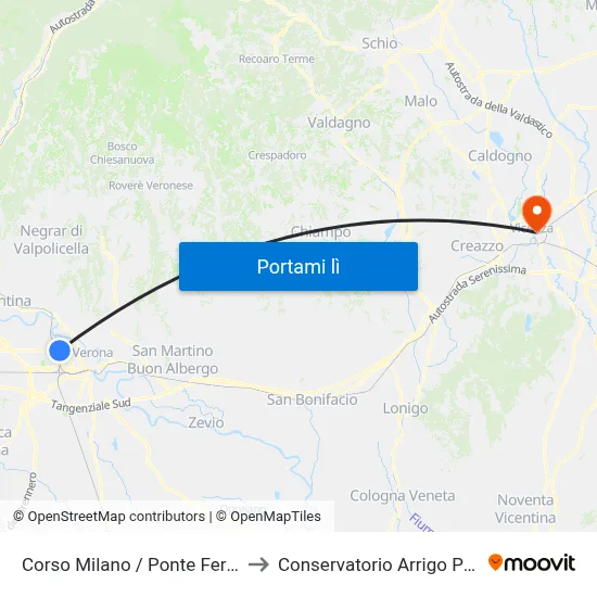 Corso Milano / Ponte Ferrovia A to Conservatorio Arrigo Pedrollo map