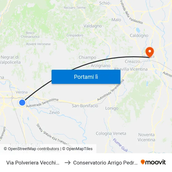 Via Polveriera Vecchia I B to Conservatorio Arrigo Pedrollo map