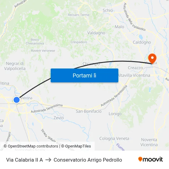 Via Calabria II A to Conservatorio Arrigo Pedrollo map