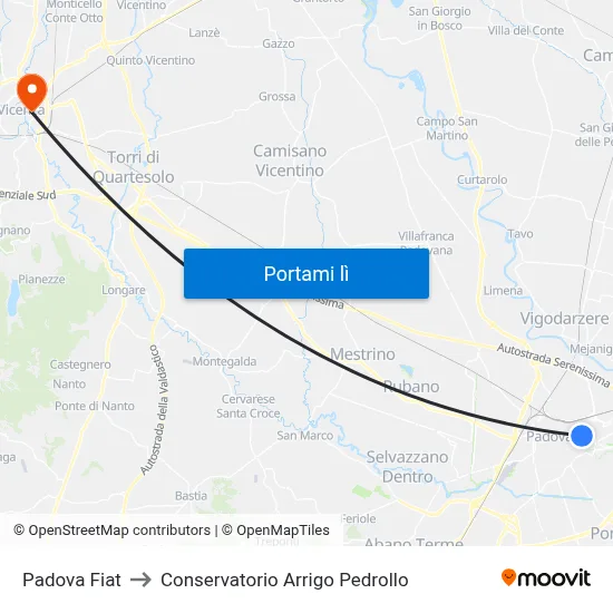 Padova Fiat to Conservatorio Arrigo Pedrollo map