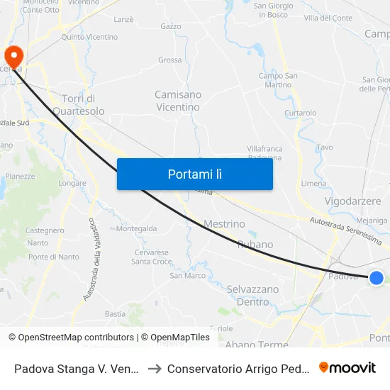 Padova Stanga V. Venezia to Conservatorio Arrigo Pedrollo map