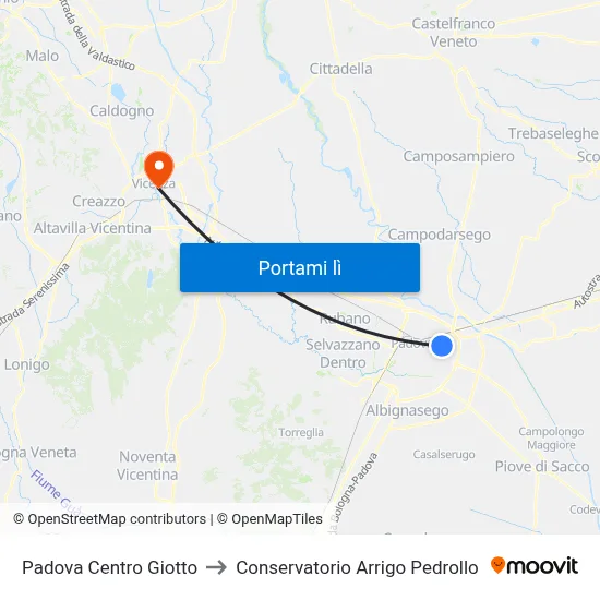 Padova Centro Giotto to Conservatorio Arrigo Pedrollo map