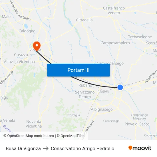 Busa Di Vigonza to Conservatorio Arrigo Pedrollo map