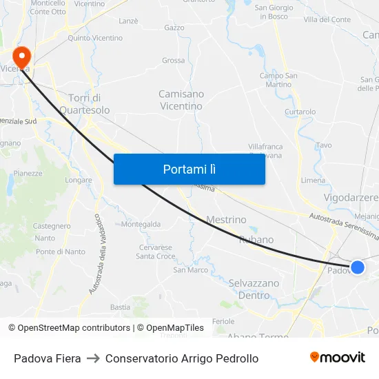 Padova Fiera to Conservatorio Arrigo Pedrollo map