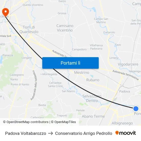 Padova Voltabarozzo to Conservatorio Arrigo Pedrollo map