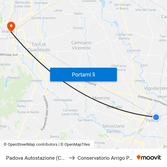 Padova Autostazione (Corsia 1) to Conservatorio Arrigo Pedrollo map