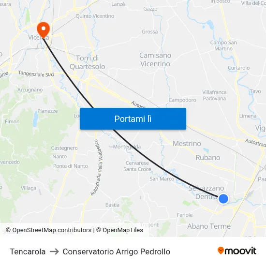 Tencarola to Conservatorio Arrigo Pedrollo map