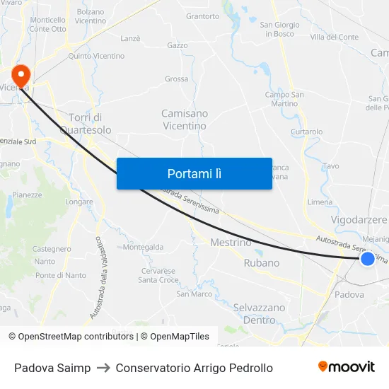 Padova Saimp to Conservatorio Arrigo Pedrollo map