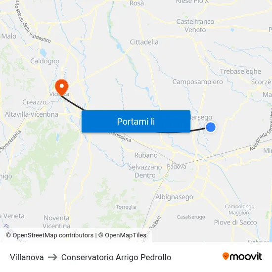 Villanova to Conservatorio Arrigo Pedrollo map
