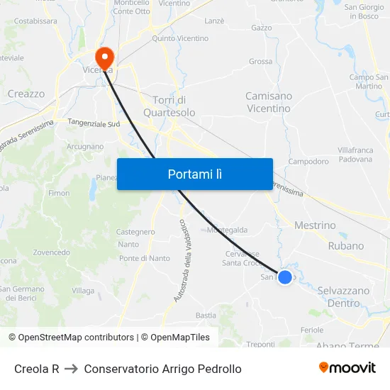 Creola R to Conservatorio Arrigo Pedrollo map