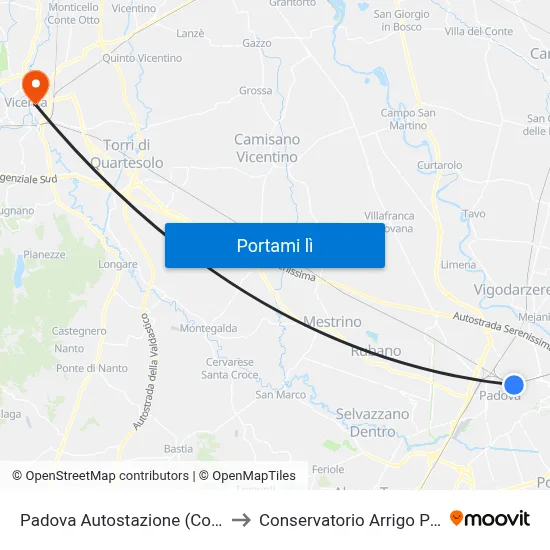 Padova Autostazione (Corsia 10) to Conservatorio Arrigo Pedrollo map