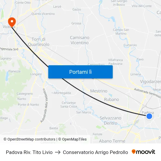 Padova Riv. Tito Livio to Conservatorio Arrigo Pedrollo map