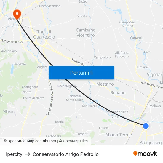 Ipercity to Conservatorio Arrigo Pedrollo map