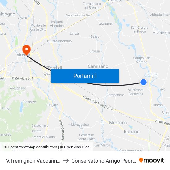 V.Tremignon Vaccarino R to Conservatorio Arrigo Pedrollo map