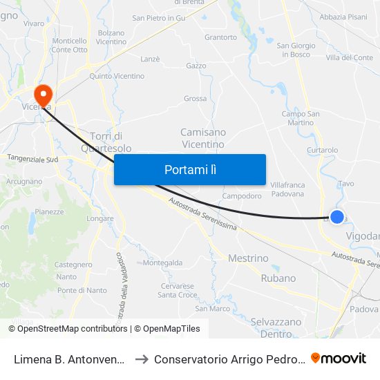 Limena B. Antonveneta to Conservatorio Arrigo Pedrollo map