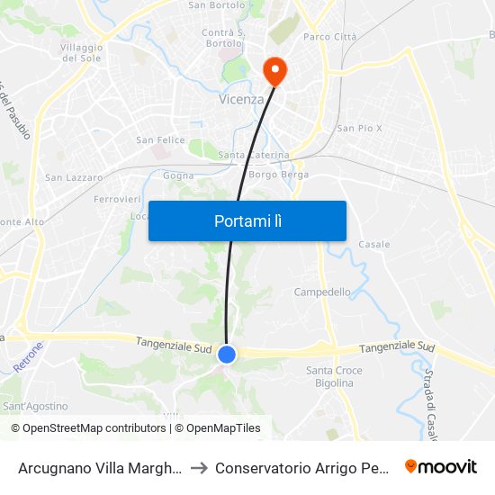 Arcugnano Villa Margherita to Conservatorio Arrigo Pedrollo map